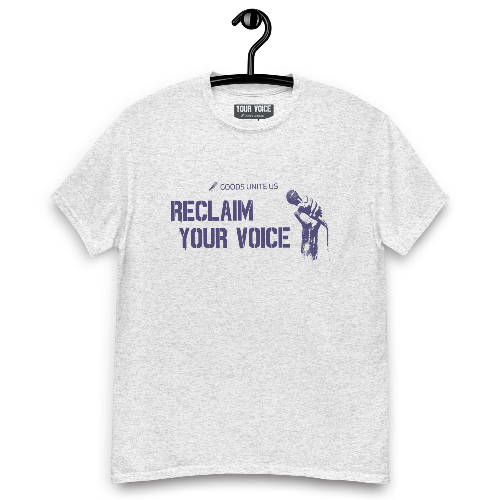 Unisex classic tee in Ash or Blue - Reclaim Your Voice