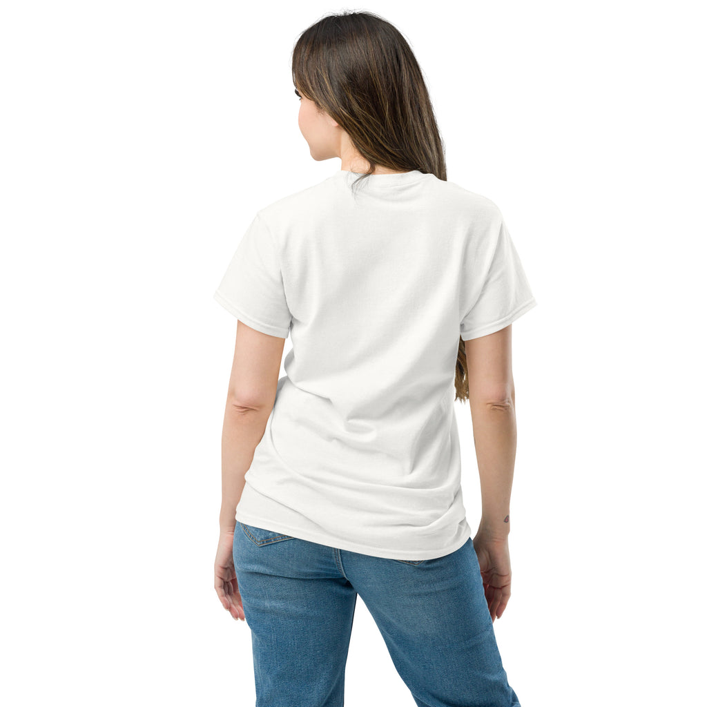 White Unisex classic tee - teal print on front