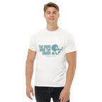 White Unisex classic tee - teal print on front